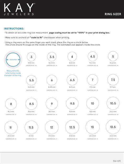 Pandora Ring size chart free